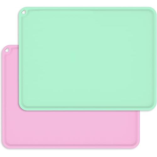 Non-Slip Kids Baby Toddlers Placemats, Large Silicone Sheets for Crafts Liquid Resin Jewelry Casting Molds Mat, Multi-Purpose Silicone Placemats, 2Pack - Baby Purple & Green