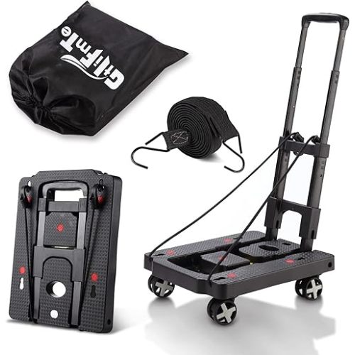 Folding Hand Truck Lightweight Hand Truck Dolly Foldable,Luggage cart with 4 Rotate Wheels, Utility Cart with Adjustable Handle,Collapsible Dolly for Moving-Black
