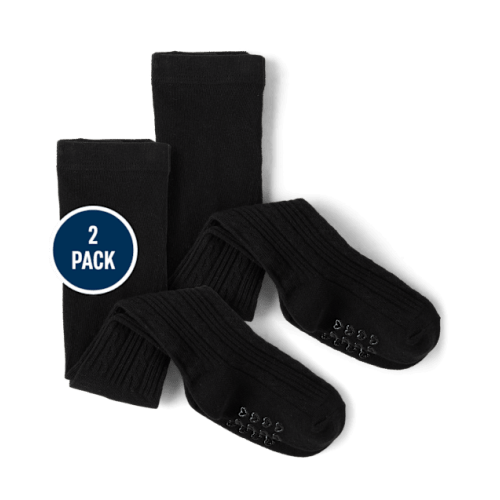 Baby And Toddler Girls Cable Knit Tights 2-Pack - BLACK | The Children's Place