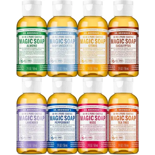 Dr. Bronner's Magic Soap-Pure-Castile Liquid Soap (2 Ounce, Variety Gift Pack)- Regenerative Organic Certified Oils, 18-in-1 Uses: Body, Hair, Laundry, Pets & Dishes, Concentrated, Vegan, Non-GMO