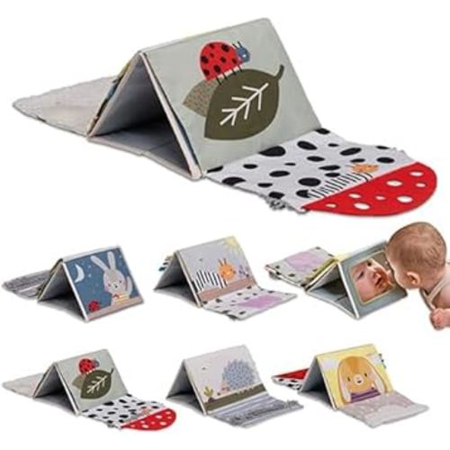 Taf Toys Tummy Time Sensory Book with Crinkle Pages & Soft Textures, High Contrast Patterns, Baby-Safe Mirror for Newborns and Infants, Tummy Time Toys for Babies 0-6 6-12 Months, Boys Girls Baby Gift