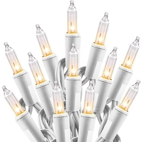 Clear Christmas Lights Set 100 Count 25 Feet Incandescent Bulb Mini String Lights for Indoor Christmas Tree Garland Birthday Wedding Party Festival Decoration, White Wire
