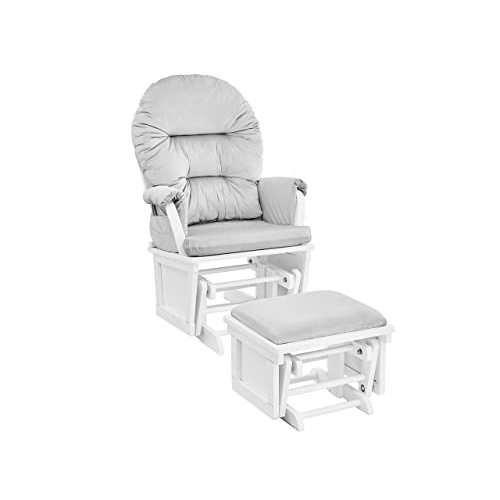 Suite Bebe Madison Nursery Rocking Chair with Ottoman, Wooden Glider for Baby Nursing, Smooth Gliding Rocker, White and Light Grey