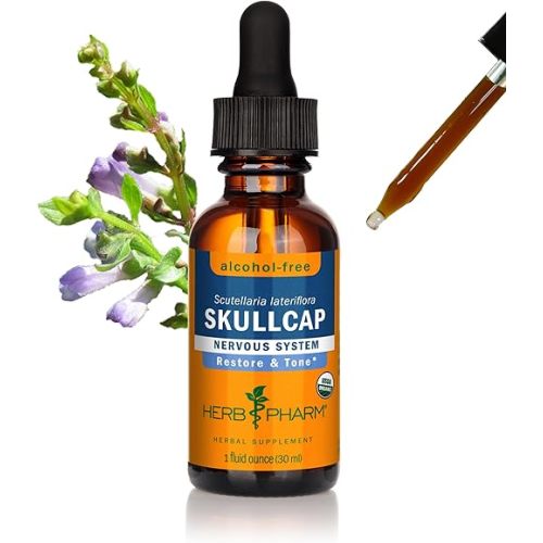 Herb Pharm Certified Organic Skullcap Liquid Extract for Nervous System Support, 1 Fl Oz