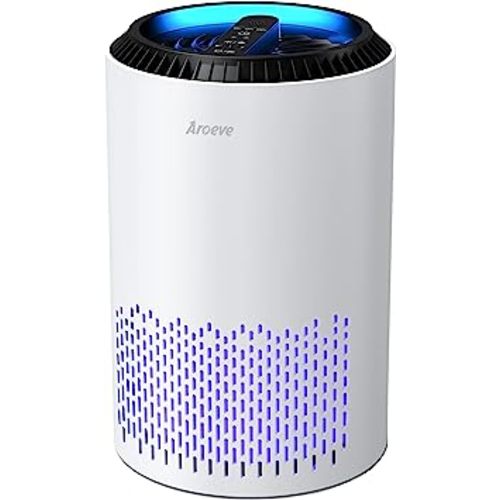AROEVE Air Purifiers for Home, HEPA Air Purifiers Air Cleaner For Smoke Pollen Dander Hair Smell Portable Air Purifier with Sleep Mode Speed Control For Bedroom Office Living Room, MK01- White