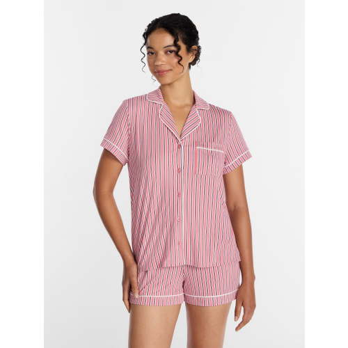 Joyspun Women's Dreamy Soft Collection Notch Collar Top and Shorts Pajama Set, 2-Piece, Sizes XS-3X