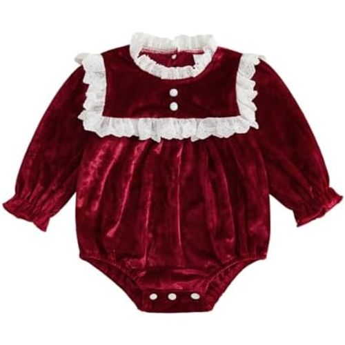 Kuriozud Newborn Baby Girl Fall Winter Clothes Infant Velvet Lace Romper