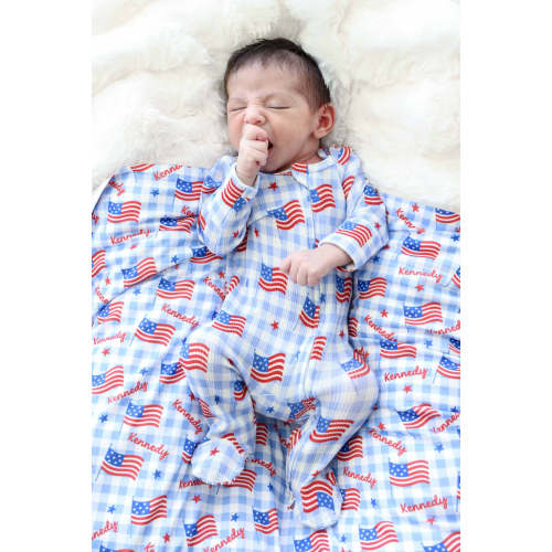 Bamboo Waffle Zipper Footie | Star-Spangled Picnic