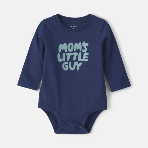 Baby Boy 'Mom's Little Guy' Long-Sleeve Graphic Bodysuit - Navy Blue | Carter’s Oshkosh Canada