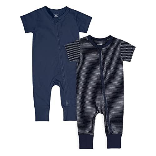 Teach Leanbh Baby Boys Girls 2-Pack Romper Jumpsuits Cotton 2 Way Zipper Short Sleeve Footless Sleep and Play 3-24 Months