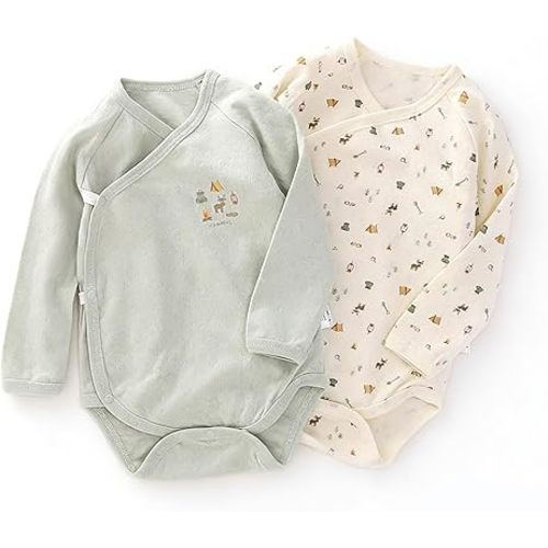 100% Organic Cotton 3-18 Months Kimono Side Snap Newborn Baby Bodysuit Boys Girls Unisex Long Sleeve