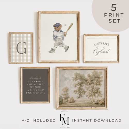 Timeless Baseball Teddy Bear Wall Art Set Ralph Lauren Sport Vintage Posters Boy Room Decor Motivational Sport Playroom Decor Boy Room Print