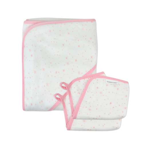 3-Piece Organic Cotton Hooded Towel Set, Twinkle Star White/Pink| Honest Baby Clothing