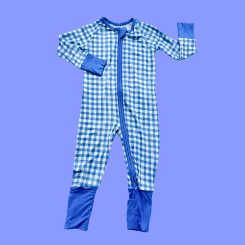 Blue Gingham Zipper Romper