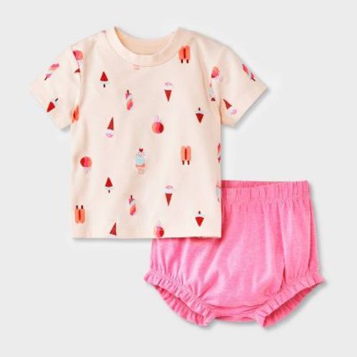 Baby Girls' Graphic T-Shirt & Shorts Set - Cat & Jack™, Color: Peach Orange, Size: 6-9M