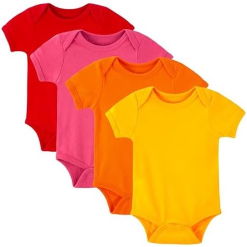 NMK 4-Pack Baby Bodysuits Pure Cotton Unisex Newborn Romper Short Sleeve