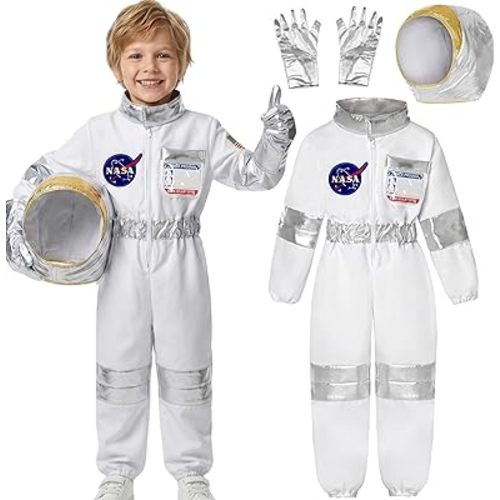 Koatobbor Kids Astronaut Costumes America Spacesuit for Boys Girls Space Jumpsuit Halloween Dress up