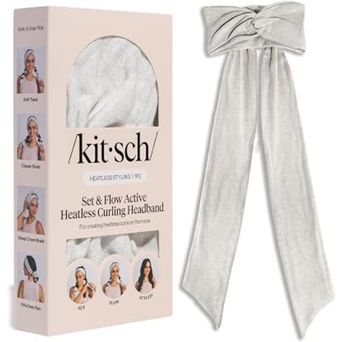 Kitsch Set & Flow Active Heatless Curling Headband For Women – Achieves Heatless Curls Overnight, No Heat Damage | Heatless Curlers with Flexible Fit | Great During Gym, Travel - Heather Gray, 1pc