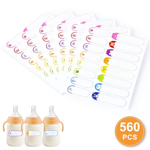 560PCS Labels for Kids Stuff Daycare, Waterproof Baby Bottle Labels, Name Label, Self-Laminating Write-on Tag Stickers