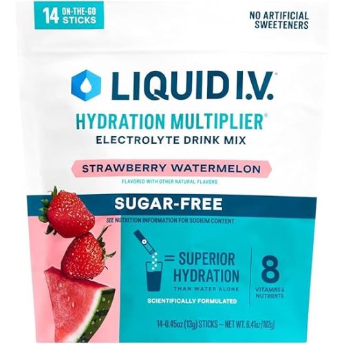 Liquid I.V.® Hydration Multiplier Sugar-Free - Strawberry Watermelon | Electrolyte Powder Drink Mix | 1 Pack (14 Servings)