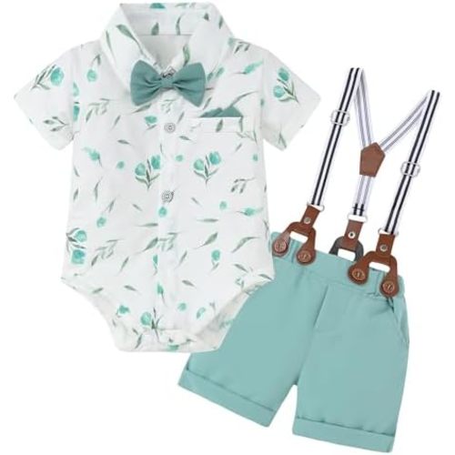 SANMIO Baby Boy Clothes Suits Short Sleeve Top+Bowtie+Suspender Shorts Summer Infant Gentleman Birthday Outfits