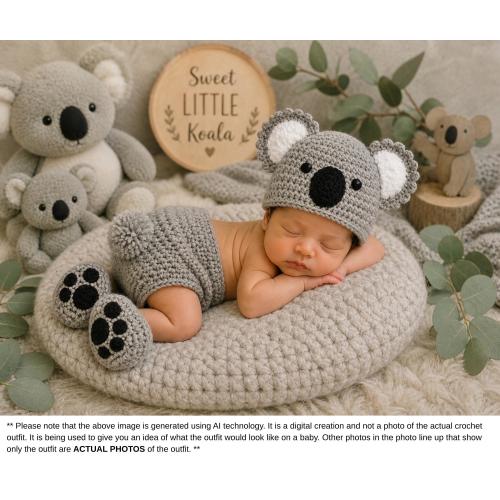 Baby Koala Crochet Hat and Diaper Cover, Newborn Koala Outfit, Baby Photo Prop Outfit, Halloween Costume, Baby Shower Gift, MADE TO ORDER