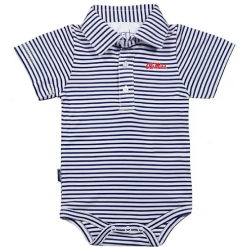 Ole Miss Rebels NAVY Baby Carson Striped Polo Romper - 91971149