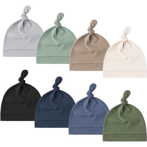 Konssy 8 Pack Baby Newborn Hats Set Knot Beanie Hats Soft for Infant Baby Girls Boys Caps 0-6 Months