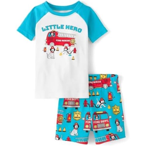 The Children's Place Baby Boys' and Newborn Snug Fit 100% Cotton Sleeve Top and Shorts 2 Piece Pajama Set