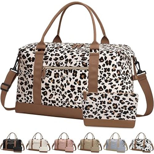 Travel Duffle Bag for Women, Weekender Bags, Hospital Bag for Labor Delivery,Lightweight Tote Duffel Overnight Bag with Luggage Sleeve,Airplane Travel Bags with Toiletry Bag,X-Large,Leopard
