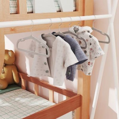 LEDREM Kids Hangers 50 Pack, Non-Slip Velvet Space-Saving Hangers with Notches, 11 x 0.2 x 6.9 Inches, Serene Gray