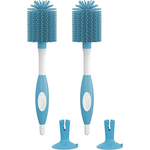 Dr. Brown's Soft Touch No Scratch Baby Bottle Cleaning Brush, Nipple Cleaner and Suction Cup Base for Easy Storage, BPA-Free, Blue, 2-Pack