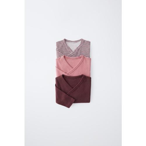 3-PACK STRIPED WRAP BODYSURITS - Dusty pink | ZARA United States