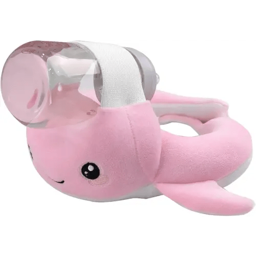 Bottle Holder for Baby Self Feeding Hands Free Cute Whale Soft Plush Bottle Support Rack Comfort Adjustable Washable (Pink Whale)