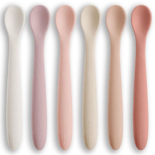 Comfy Cubs Silicone Baby Spoons Set 6-Pack, Blush – BPA Free, Soft Gum-Safe Toddler Eating Essentials – Lightweight & Flexible