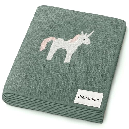 Receiving Blanket for Baby Girls and Boys 100% Cotton Buttery Soft Cozy Receiving Swaddle Crib Stroller Blanket for Shower Gift Registry for Newborns, Infants, Toddlers (Unicorn - Sage)