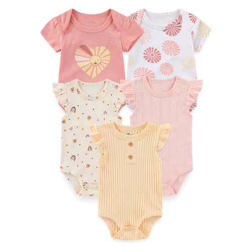 falianni Four Seasons Baby Boy Girl Bodysuits 5-Pack Cotton Comfort Short Sleeve Baby Clothes Soft Infant Outfits