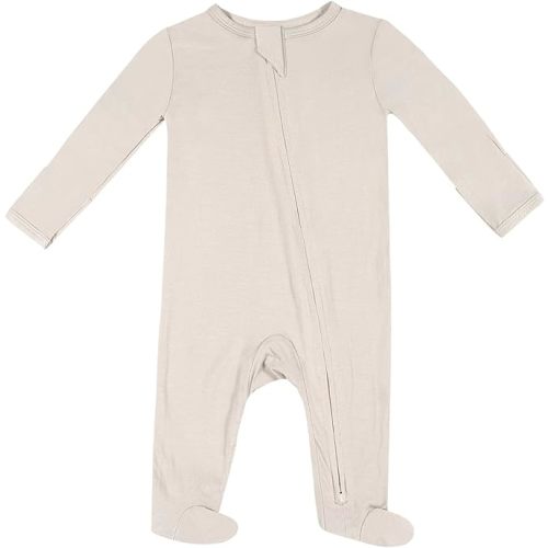 TWINOR Baby Footed Pajamas with Mittens, Soft Bamboo Viscose One-Piece Romper for Newborn Infant