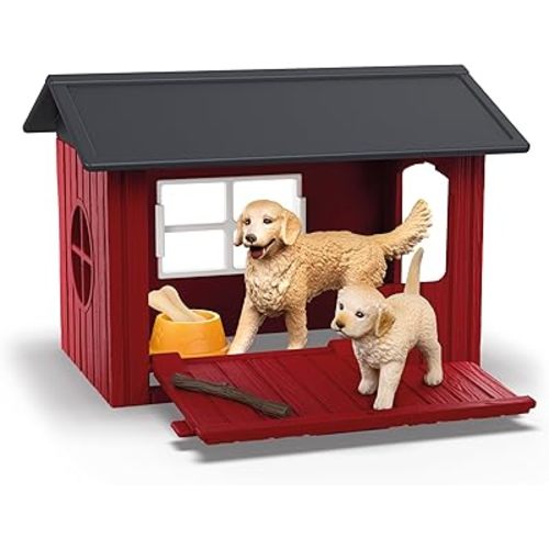 Schleich Farm World - 6pc Toy Dog Kennel Play Set with Golden Retrievers for Kids. Farm Animal Toys for Boys and Girls. Fun Dog House and Puppy Figure for Screen-Free Play for Children Ages 3+ 42722