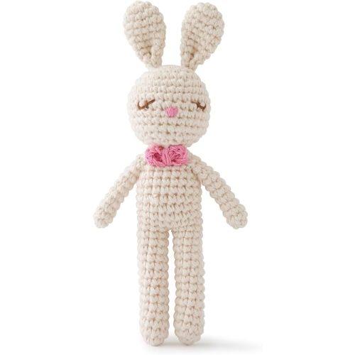 Moyii Handmade Crochet Bunny Baby Rattle - Soft Cotton Amigurumi Sensory Shaker Toy for Newborns & Infants - Easy Grip Lovey Sleep Toy & Neutral Nursery Decor Shower Gift