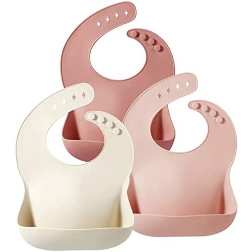PandaEar Set of 3 Silicone Baby Bibs, Waterproof Soft Adjustable Bibs for Babies Toddlers 10-72 Months
