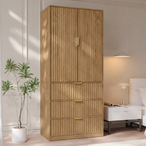Ebern Designs 70.9''h X 29.9''w Freestanding Wooden Wardrobe Armoire With Mirror And 3 Drawers & Reviews | Wayfair