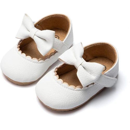 Baby Mary Jane Flats for Girls with Bowknot Cotton Anti Skid Sole Infant First Walker Princess Dress Crib Wedding Shoes