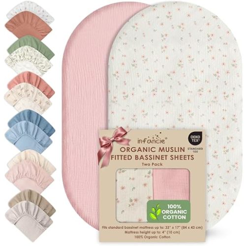 100% Organic Cotton 2 Baby Muslin Bassinet Sheets Unisex