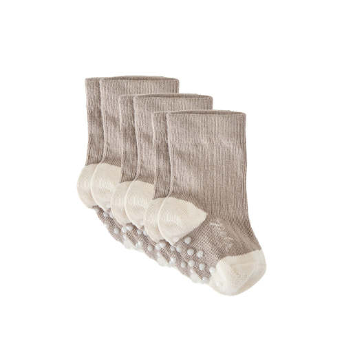 Crew Socks with grips 3 Pack - Light Mushroom