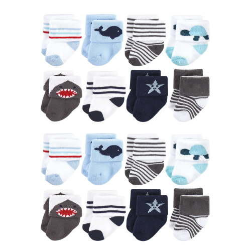 Hudson Baby Cotton Rich Baby Terry Socks 16-Pack, Sea Creatures, 0-6 Months