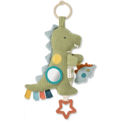 Itzy Ritzy Bitzy Traveler Car Seat & Stroller Toy for Babies – Developmental Sensory Toy Features Crinkle & Rattle Sounds & Multiple Textures –Hanging Travel Toy for On-the-Go Entertainment (Dinosaur)