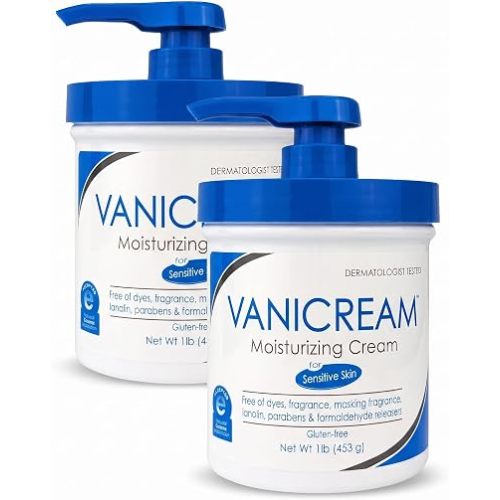 Vanicream Moisturizing Cream with Pump Dispenser, 16 Oz, Pack of 2, Formulated without Common Irritants for Sensitive Skin, Body & Face Moisturizer, Restores Moisture & Soothes Irritated Areas