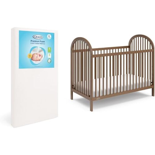 Graco Olivia Convertible Crib and Graco Premium Foam Crib & Toddler Bed Mattress Bundle (Hazelnut) – GREENGUARD Gold Certified, Standard Crib Mattress, Baby Crib Converts to Toddler Bed & Daybed