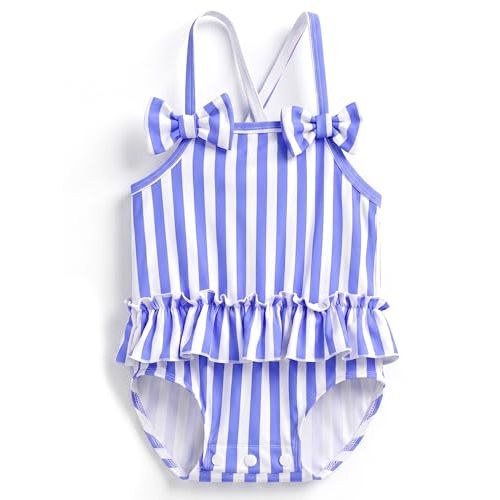 Baby Swimsuit Girl Toddler Bathing Suit Stripe/Floral One Piece Newborn Infant Ruffle Swimwear Summer Beach